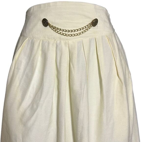 Maggie Lawrence Women's A-Line Pleated Elastic Waist Chain Accent Cream Skirt M - Picture 2 of 8